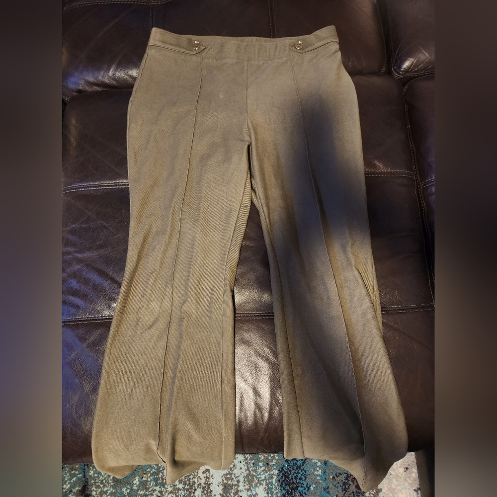 Michael Kors olive green work pant with gold buttons
